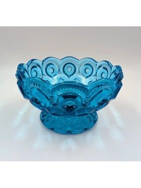 VTG Le Smith Moon and Stars Bright Blue Footed Glass Decorative Bowl